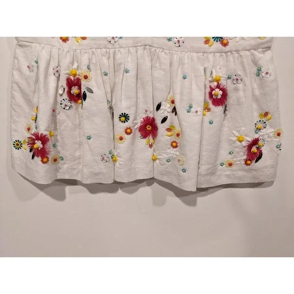 J. Crew Beaded Embroidered White Peplum Top Tank Linen Preppy Old Money Spring - Picture 4 of 6